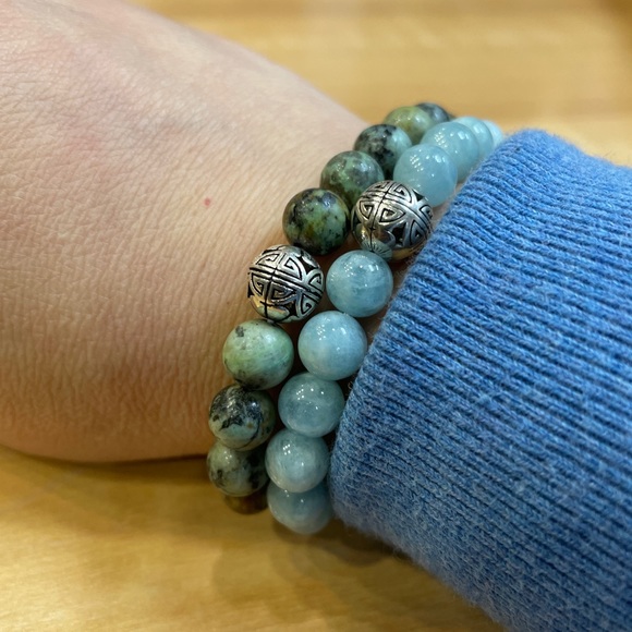 Men & Women African Turquoise (semi-precious stone) Bracelet w/ Sterling Silver - Picture 4 of 7